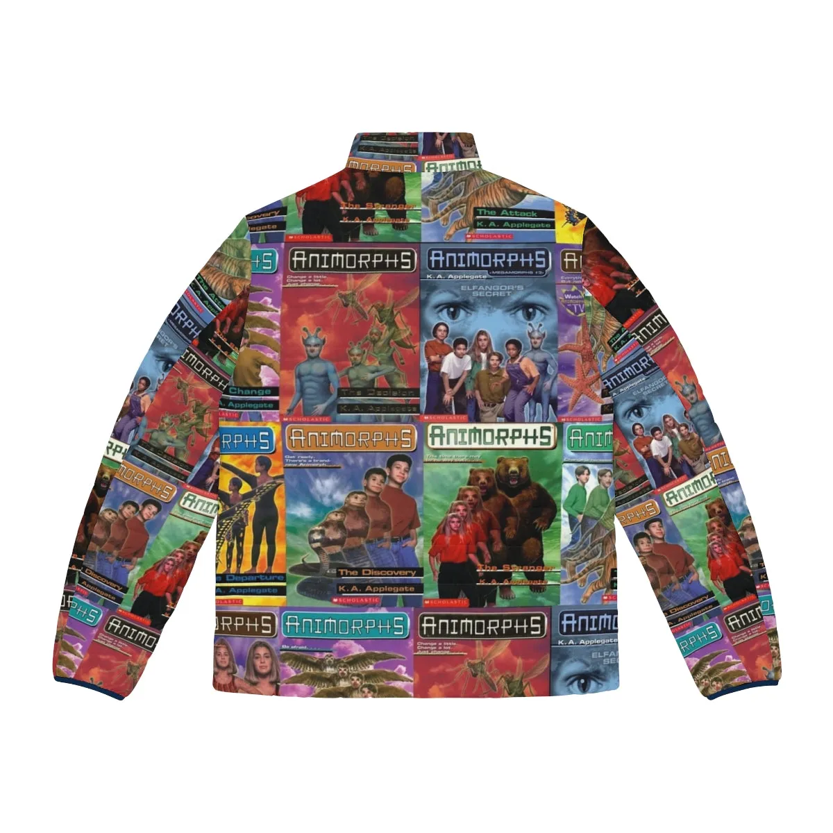 90s Animorphs Book Covers Puffer Jacket | Retro Sci-Fi Book Fan Apparel