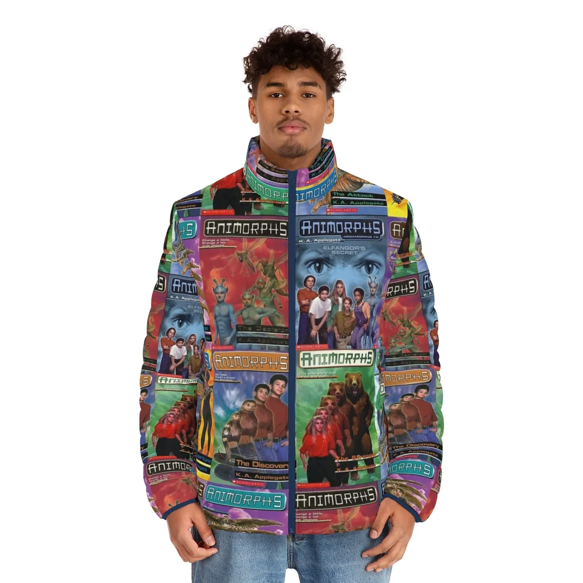 90s Animorphs Book Covers Puffer Jacket | Retro Sci-Fi Book Fan Apparel