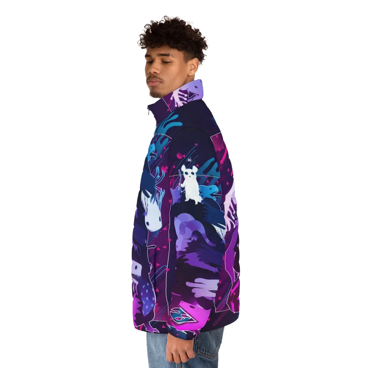 90s Inspired Rain World Graphic Design Puffer Jacket