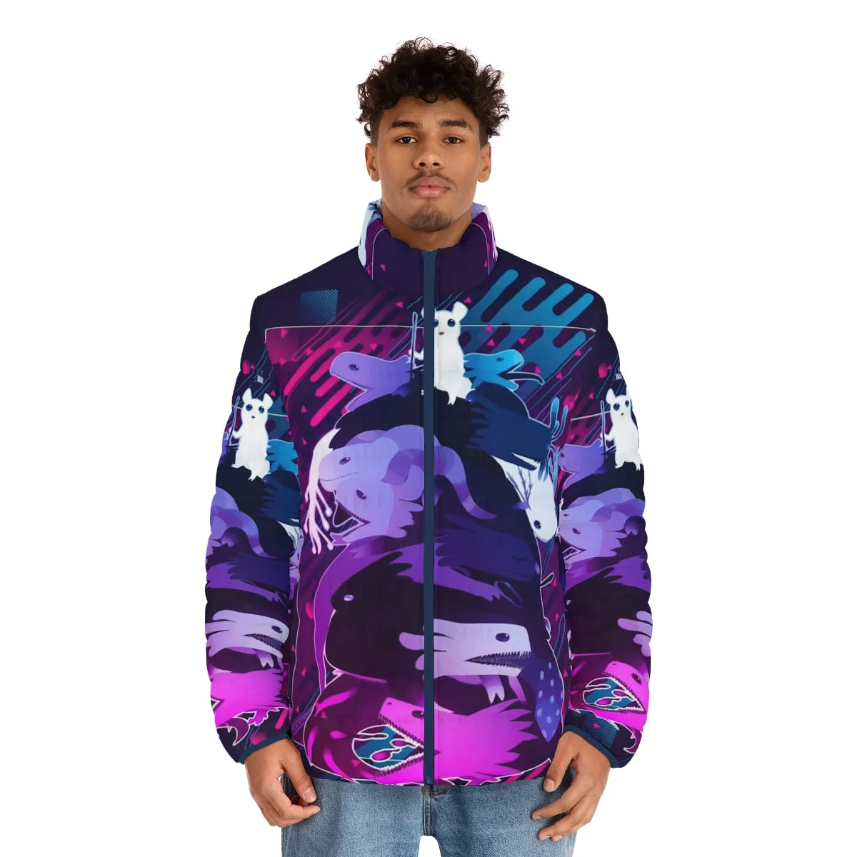 90s Inspired Rain World Graphic Design Puffer Jacket