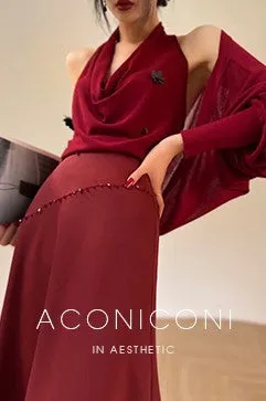 Aconiconi Elegant Wine Red Retro High Waist Long Maxi Skirt- Freud's love poems