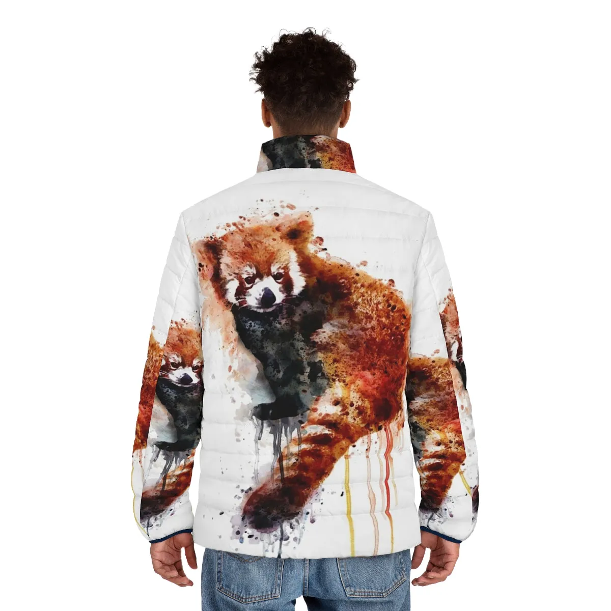 Adorable Red Panda Puffer Jacket - Watercolor Animal Art