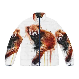 Adorable Red Panda Puffer Jacket - Watercolor Animal Art