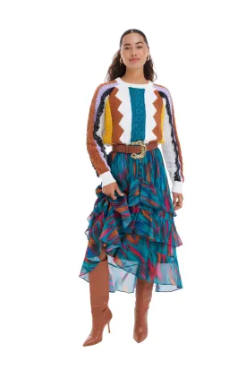 ALL Ella Midi Skirt in Teal Blur Print