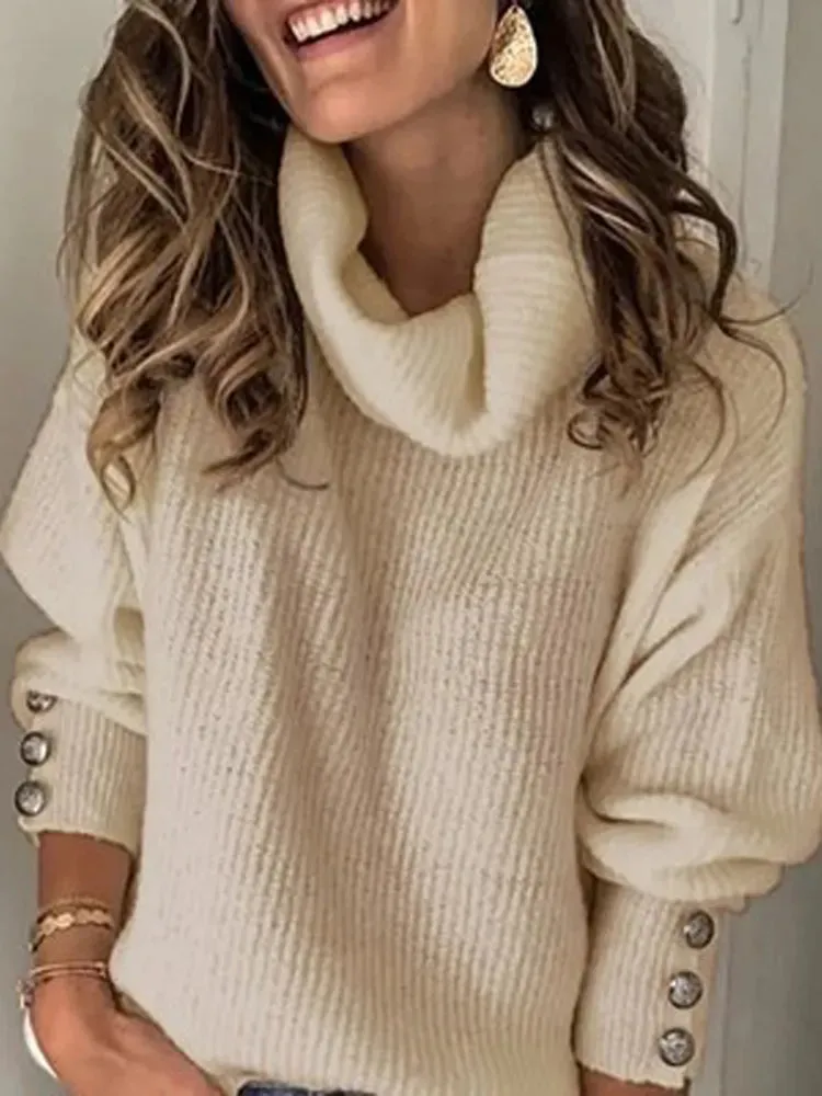 Autumn/Winter Solid High Neck Sweater Loose Large Size Knit Classic Versatile Sweater