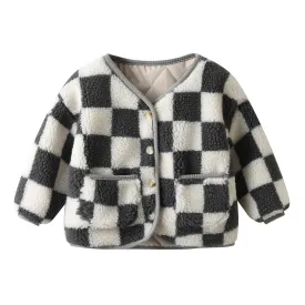 Beau Checkerboard Teddy Coat (Charcoal)