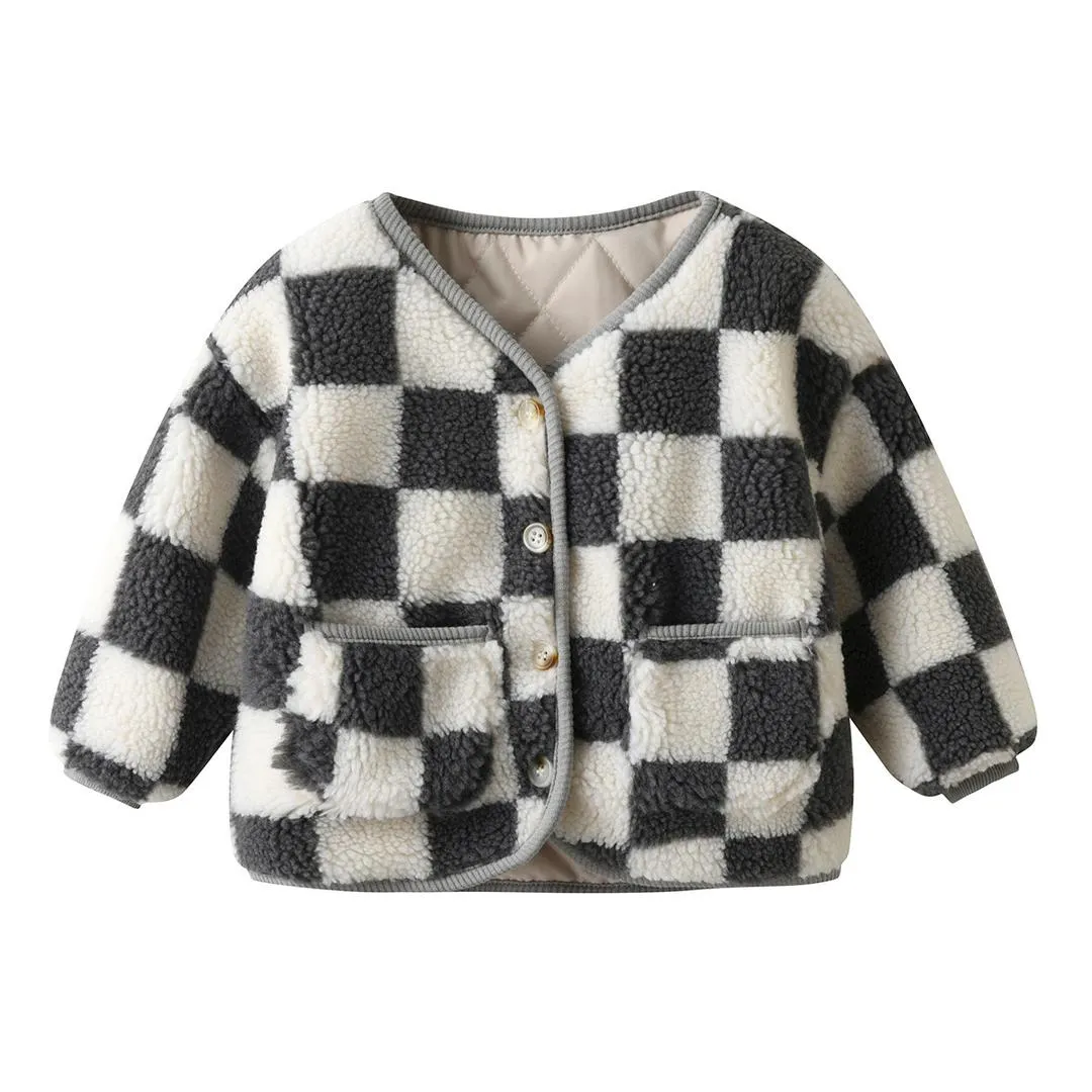 Beau Checkerboard Teddy Coat (Charcoal)