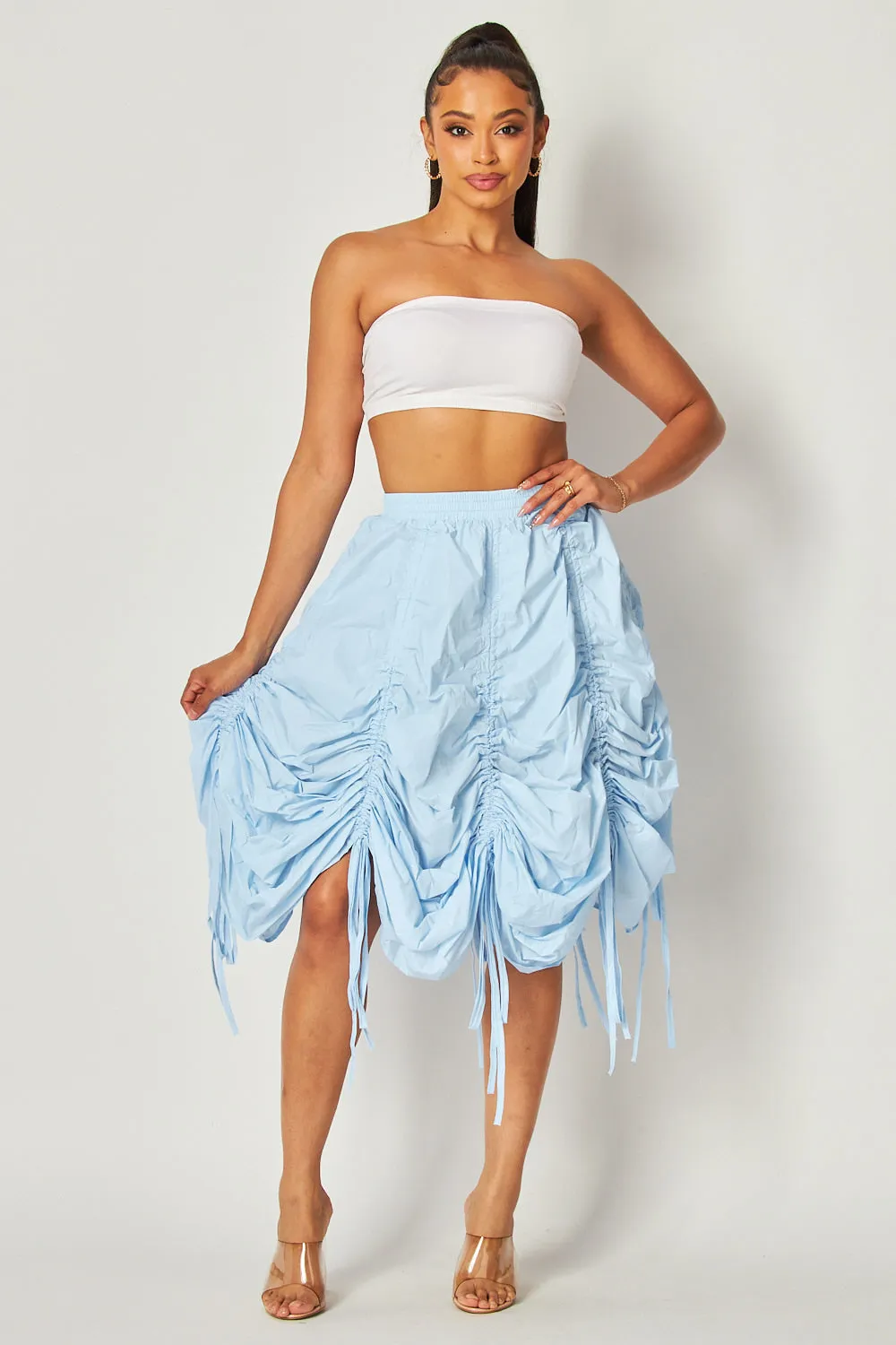 Beautiful Day Ruched Detail Drawstring Midi Skirt