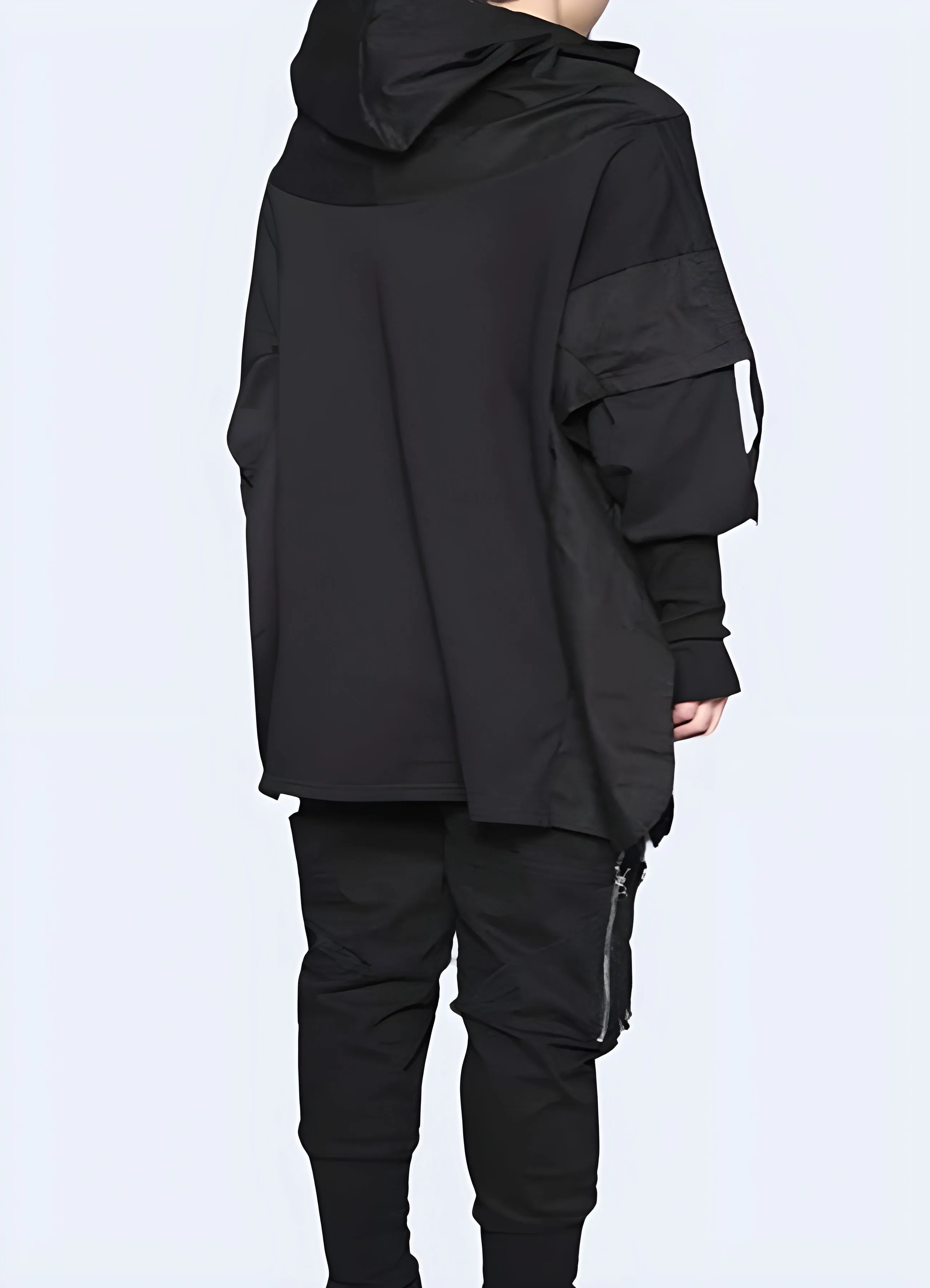 Black Hooded Poncho Sweater Men's with Long Sleeve