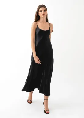 BLACK MIDI LOW-BACK DRESS