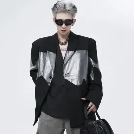 Black Silver Patchwork Contrast Color Blazer