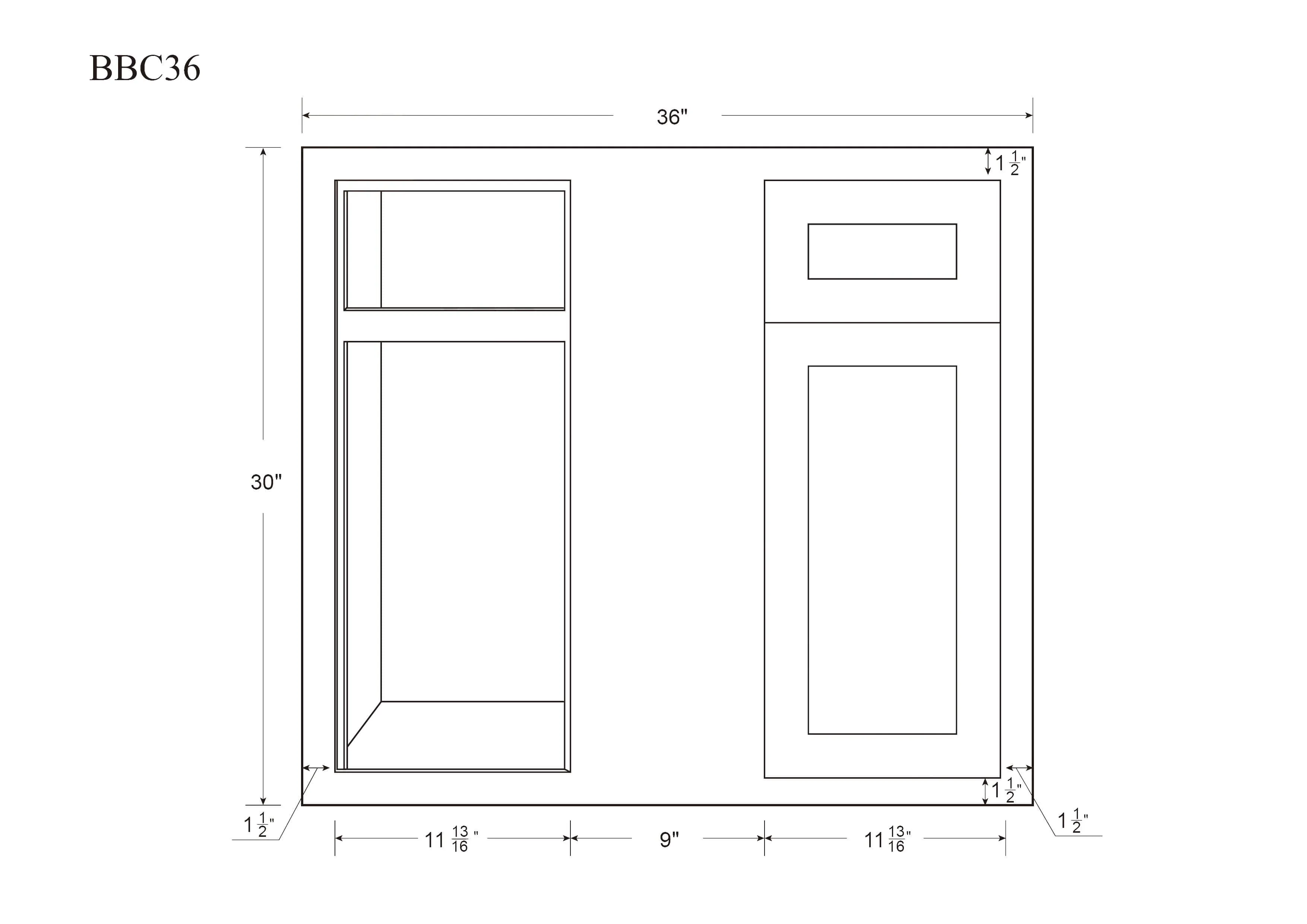 Blind Corner Base (Left or Right) Elegant Oak 1-1/4" Overlay Shaker Blind 36" 42" Inch