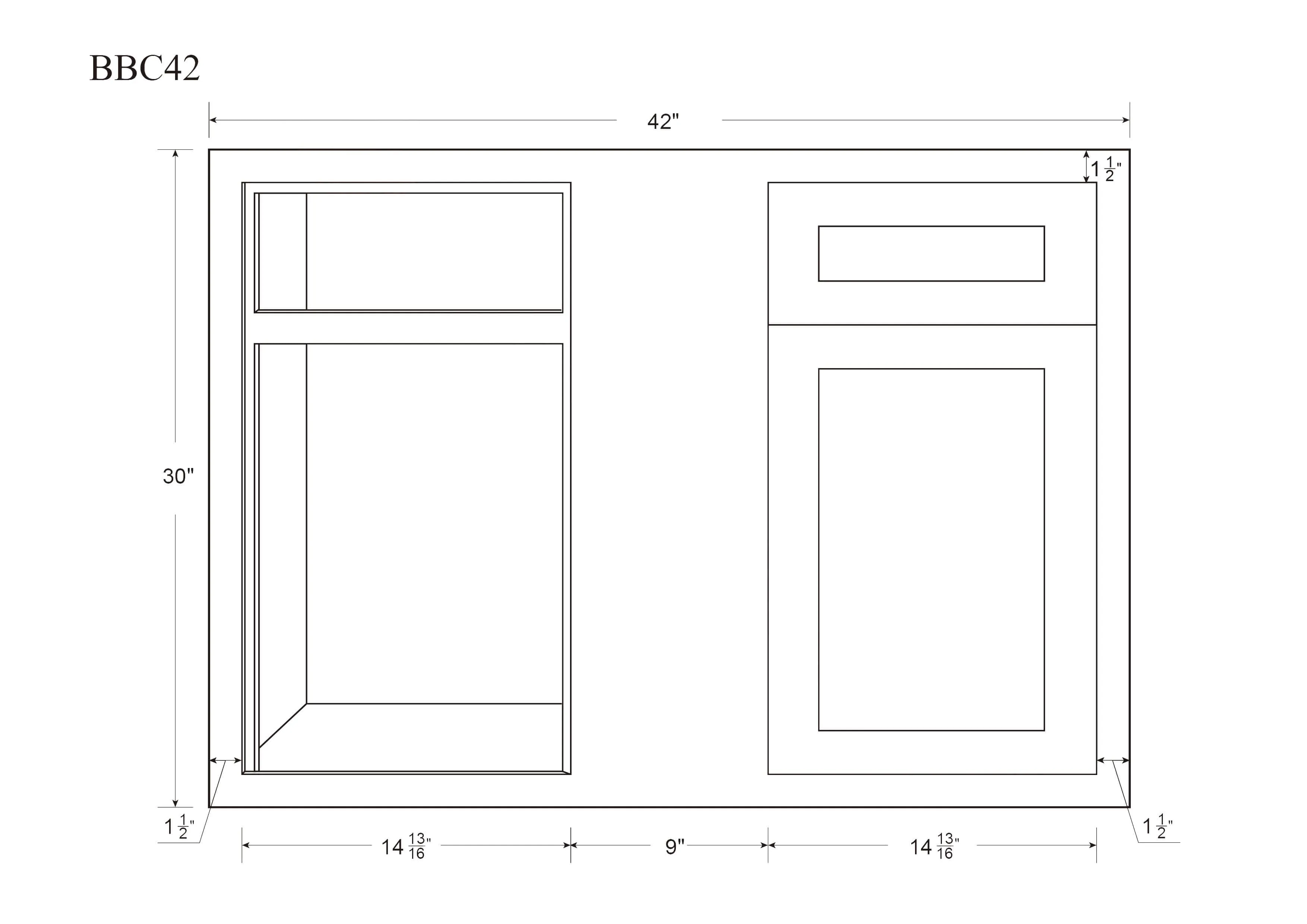 Blind Corner Base (Left or Right) Elegant Oak 1-1/4" Overlay Shaker Blind 36" 42" Inch