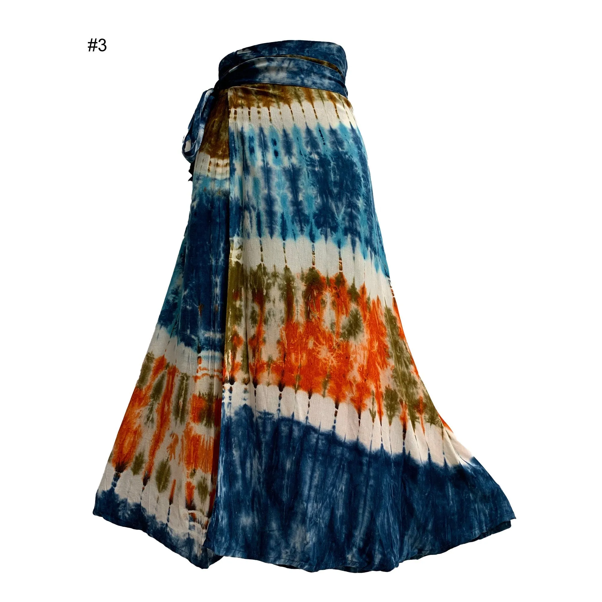 Bohemian Ethnic Tie-Dye Floral Paisley Print Wrap Around Gypsy Midi Skirt