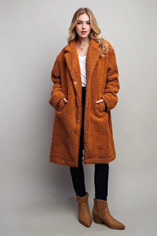 Brown Oversized Collared Teddy Sherpa Boxy Coat Jacket