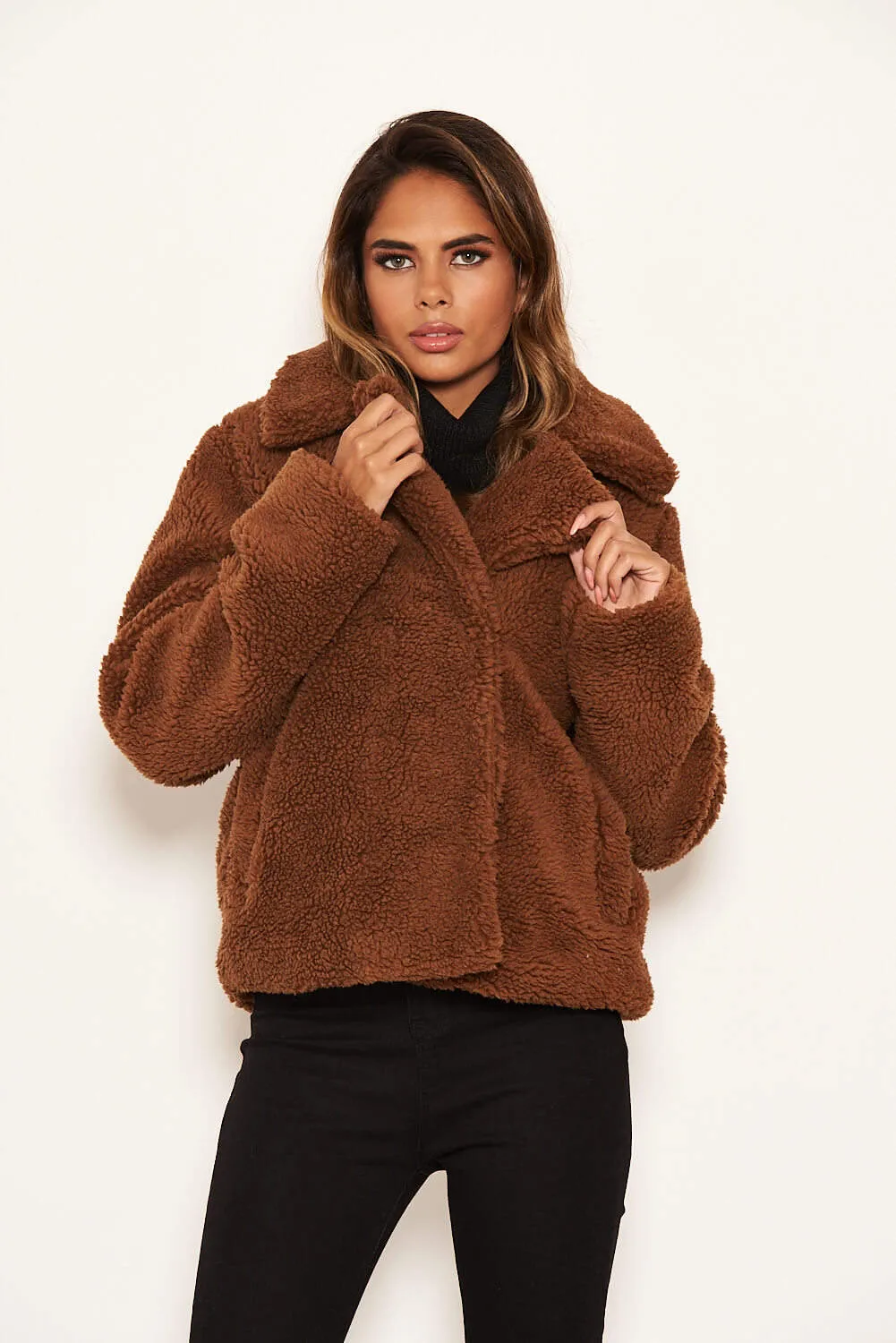 Brown Teddy Faux Fur Short Coat