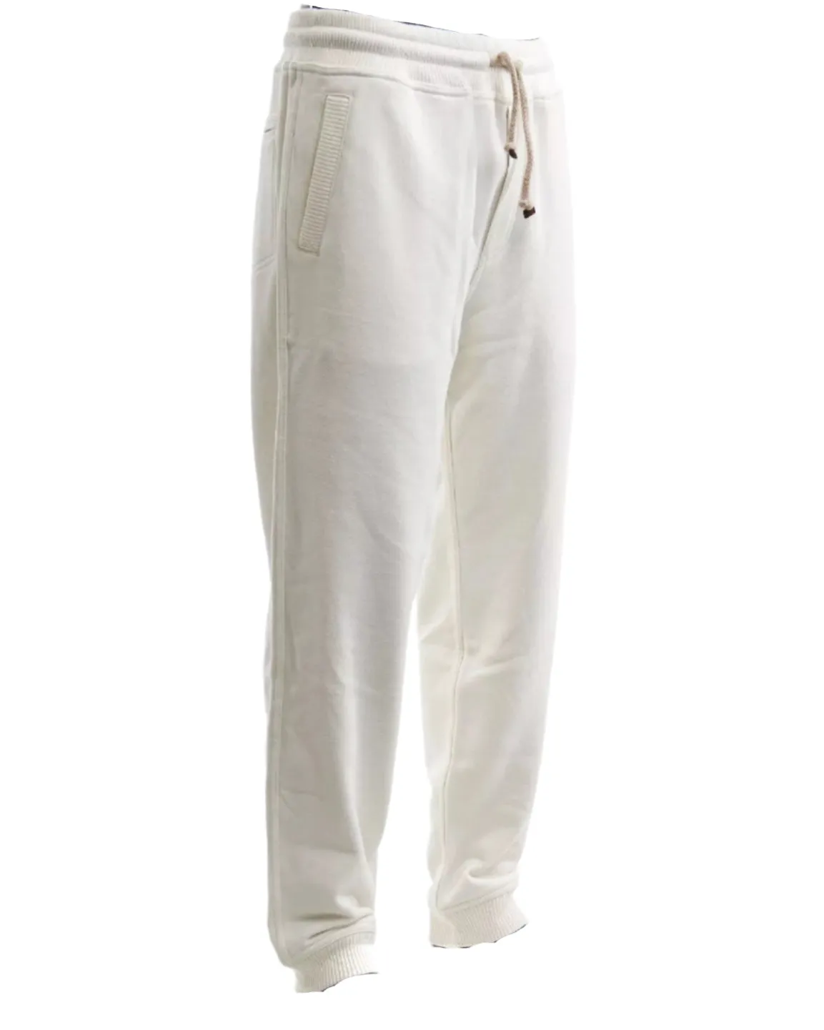 Brunello Cucinelli New Mens 100% White Cotton Joggers