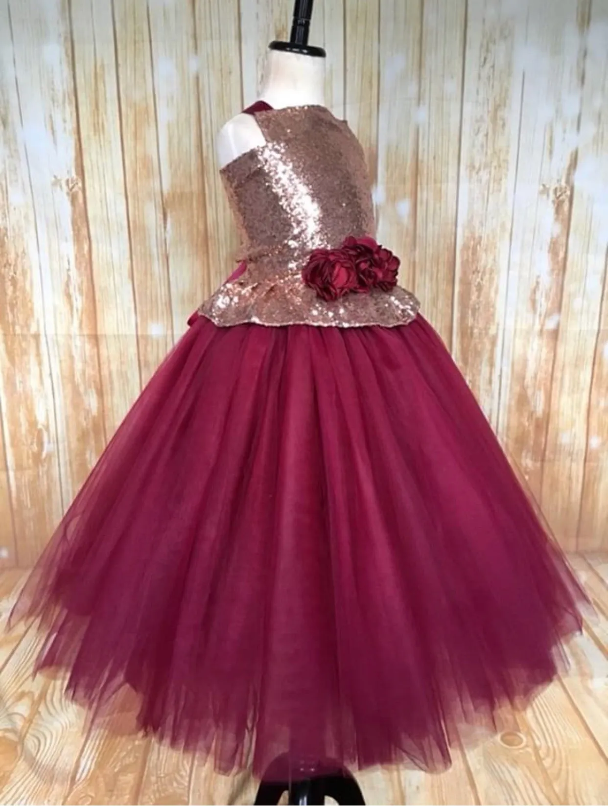 Burgundy Flower Girls Dress, Fall Wedding Flower Girl Dress