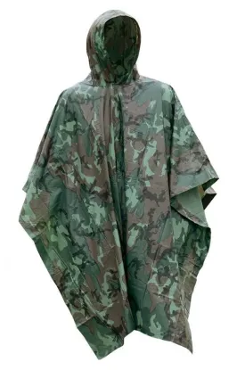 Camo Vinyl Wet Weather Rain Poncho Military Style