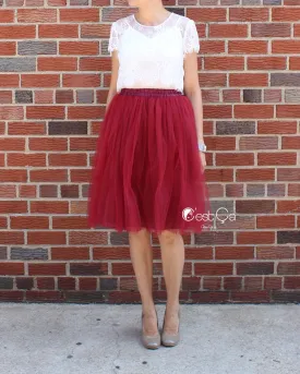 Claire Burgundy Soft Tulle Skirt - Midi