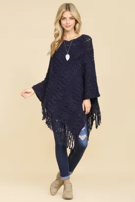 Classic Fringe Navy Poncho