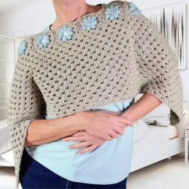 Cropped Flower Granny Square Poncho