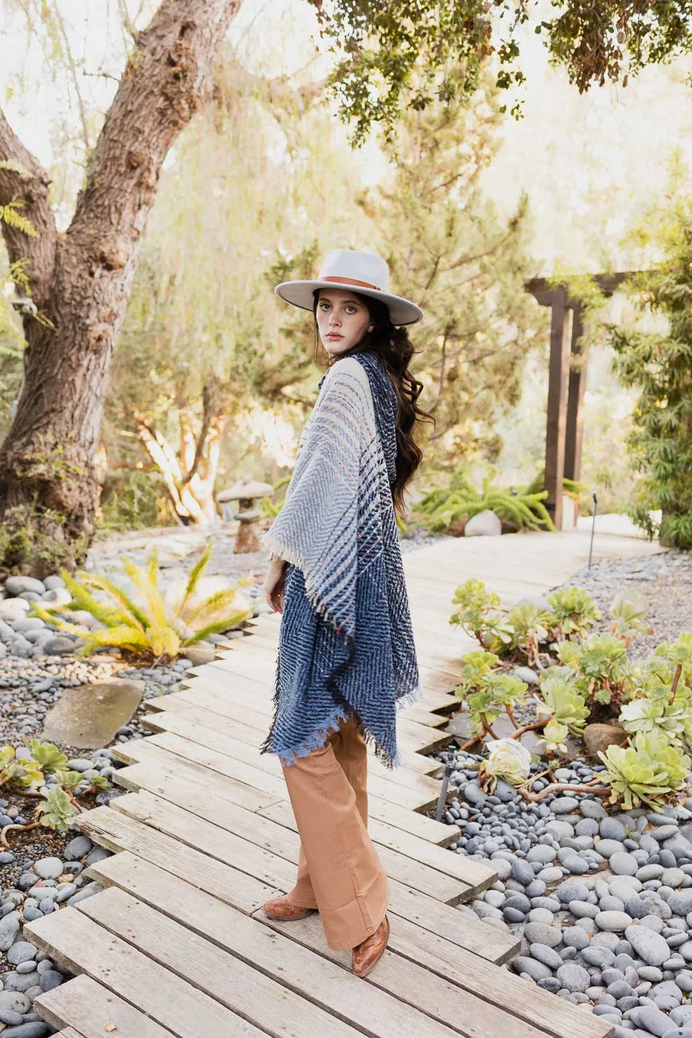 Cuddly Herringbone Hooded Poncho