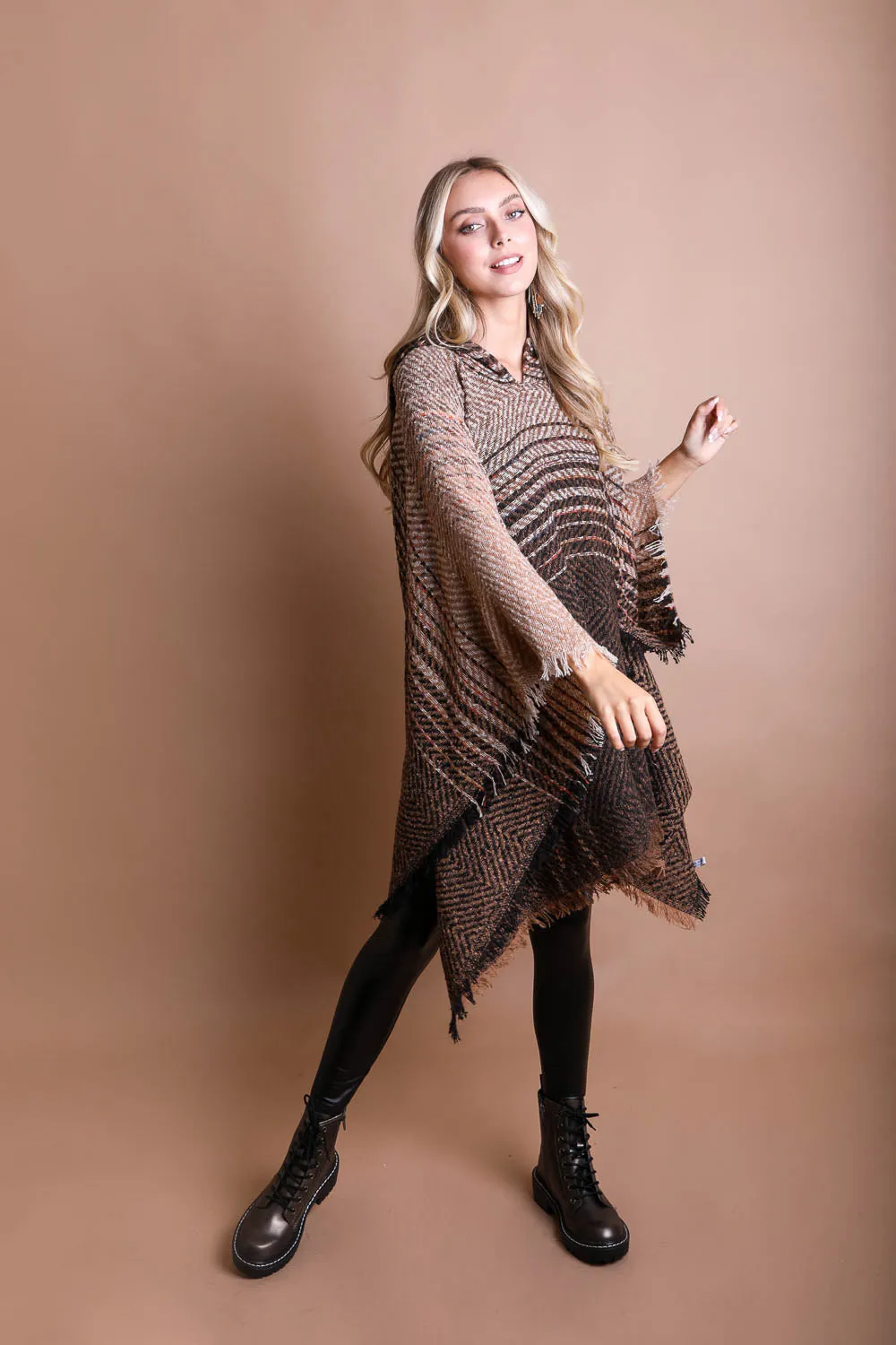 Cuddly Herringbone Hooded Poncho