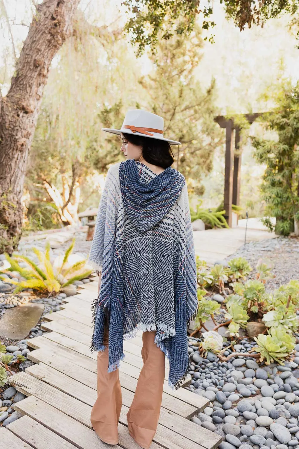 Cuddly Herringbone Hooded Poncho