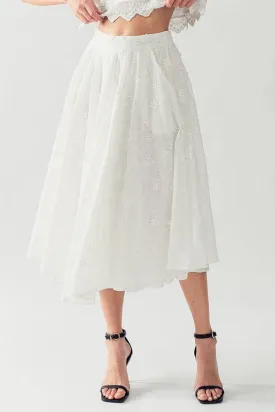 DAISY FLOWER EMBROIDERY MIDI SKIRT