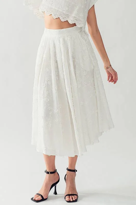 DAISY FLOWER EMBROIDERY MIDI SKIRT