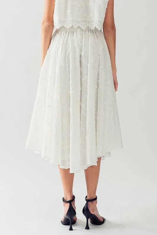 DAISY FLOWER EMBROIDERY MIDI SKIRT