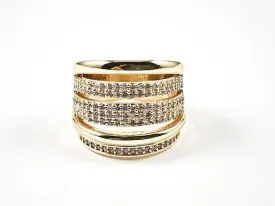 Elegant Beautiful Multi Row Shiny CZ Gold Tone Brass Ring