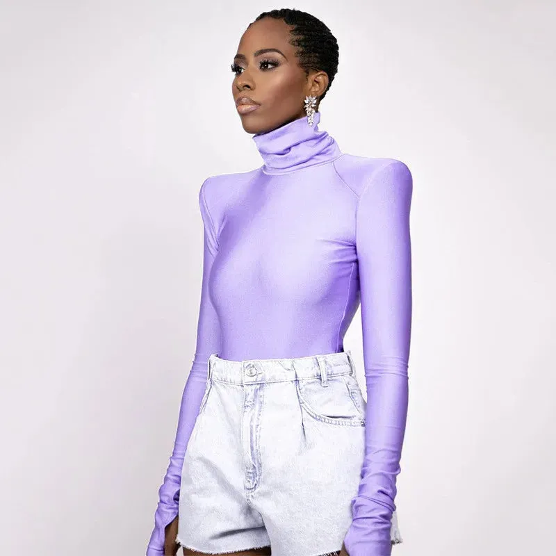 Elegant Skinny Long Sleeve Turtleneck Bodysuit Bodysuit