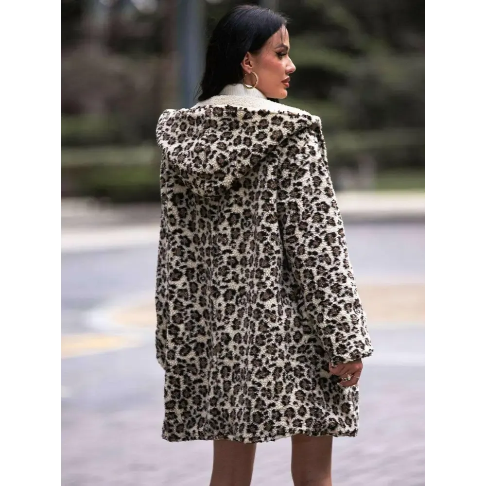 Elevate Your Wardrobe with the Shiny Leopard Print Hooded Teddy Coat