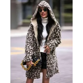 Elevate Your Wardrobe with the Shiny Leopard Print Hooded Teddy Coat