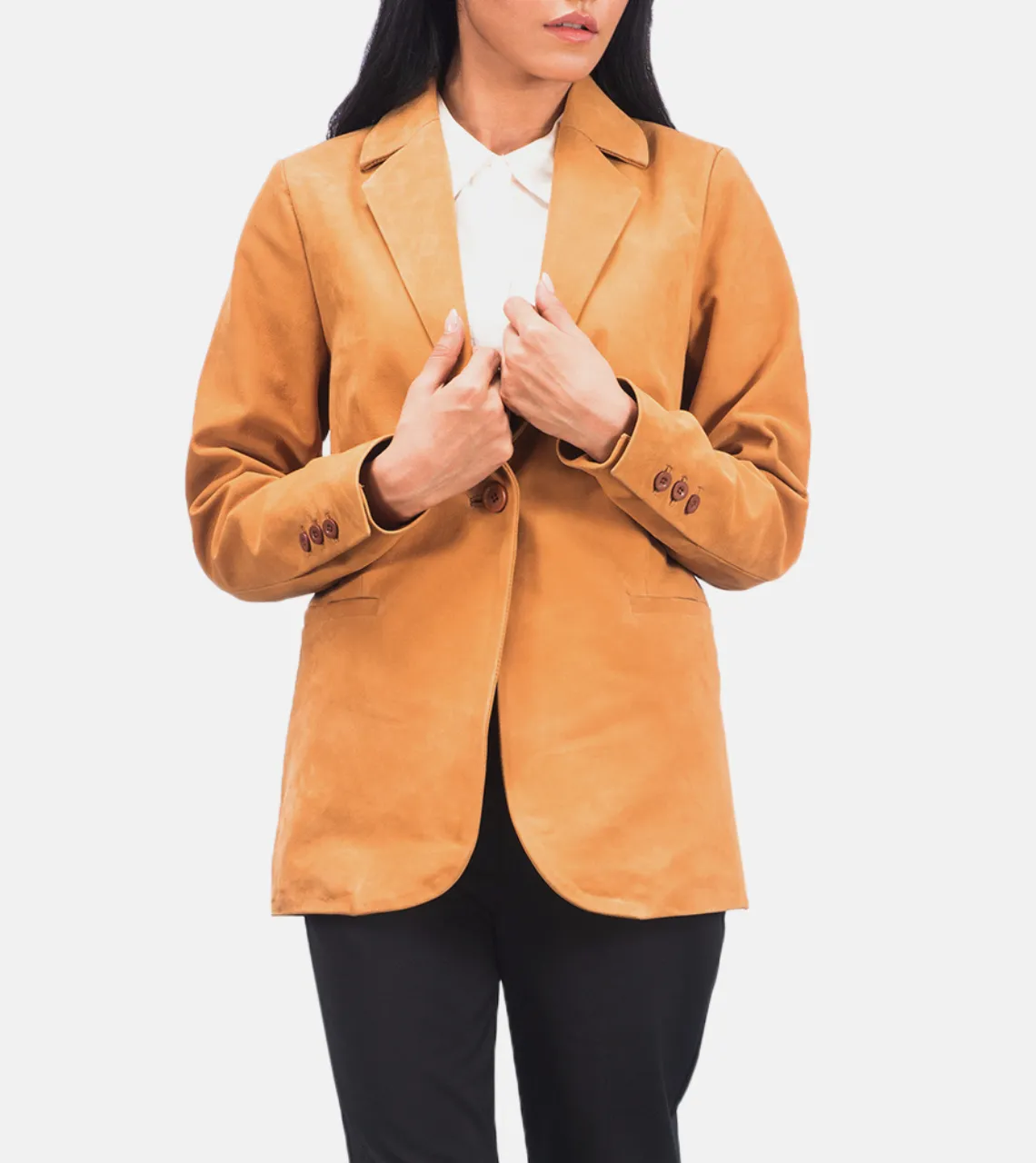 Elowynth Women's Yellow Suede Leather Blazer