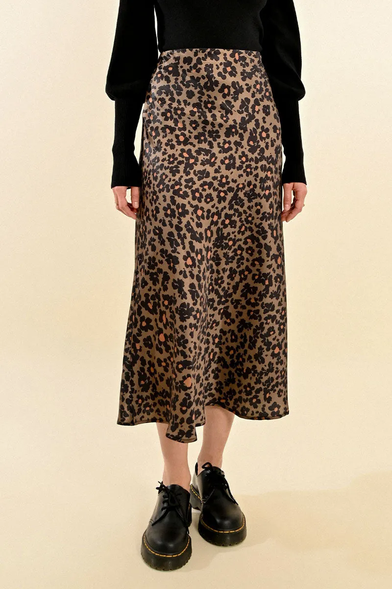 Erin Fall Floral Leopard Satin Midi Skirt