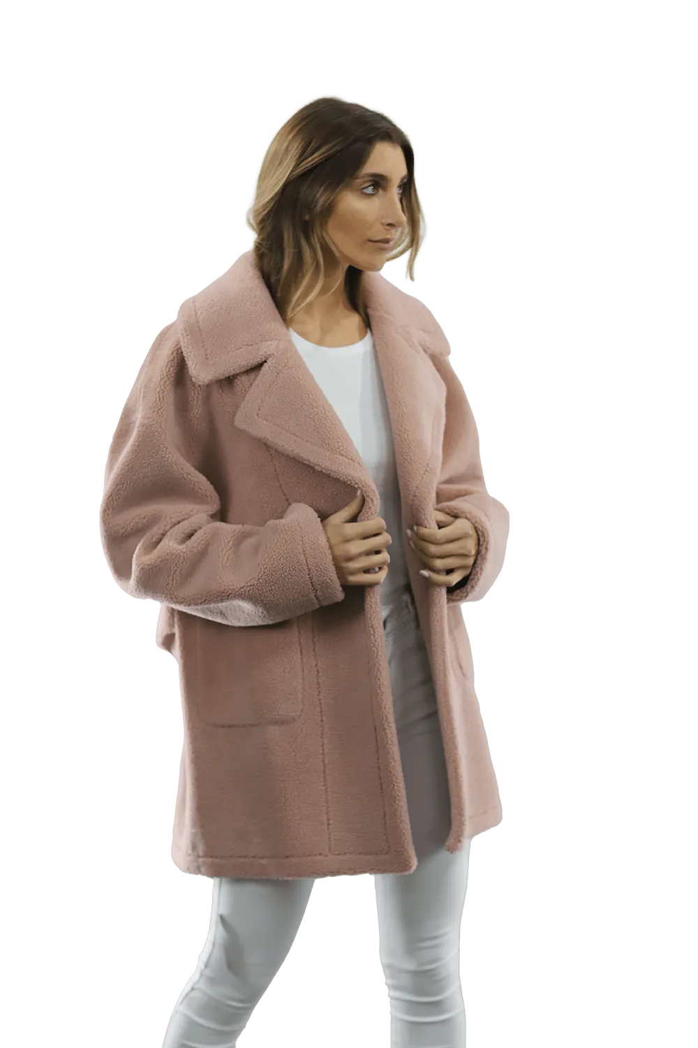 Faux Fur Teddy Coat - Pink