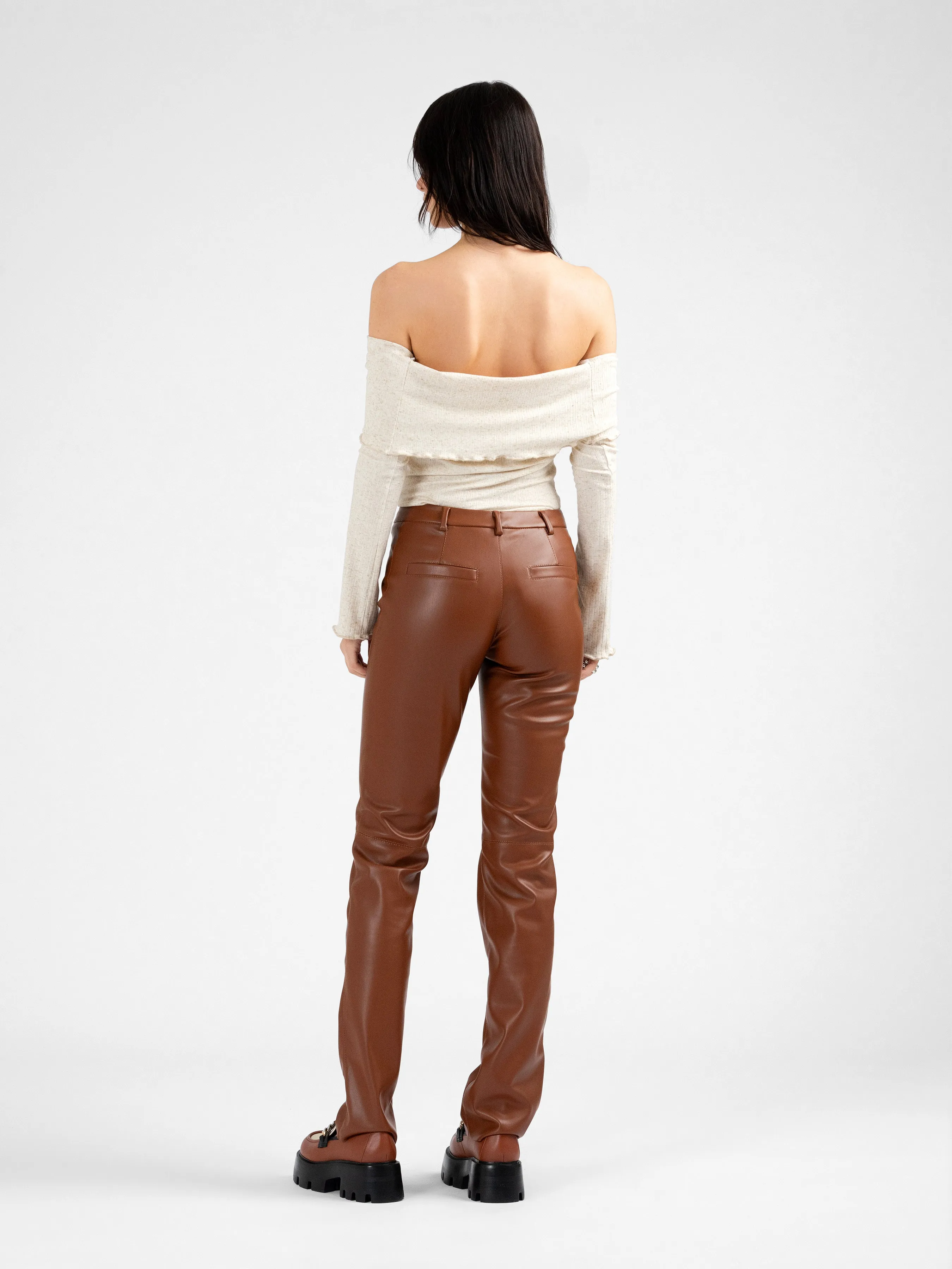 HATTIE brown vegan leather cigarette trousers