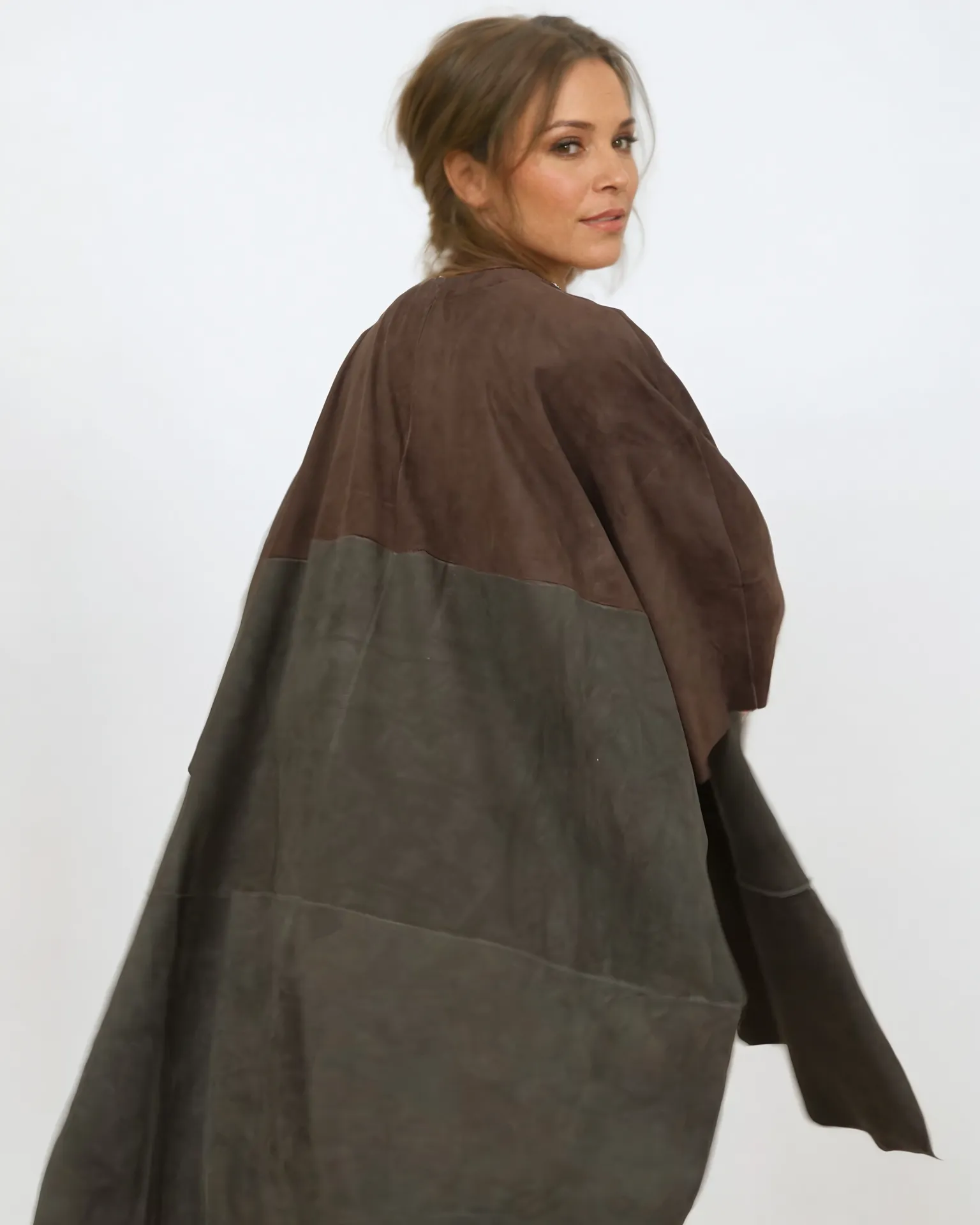 Inna Poncho, 95 cm. - Goat Suede - Women - Brown & Olive