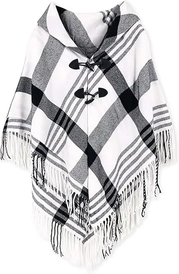 Ivory Winter Chic Plaid Poncho Cardigan