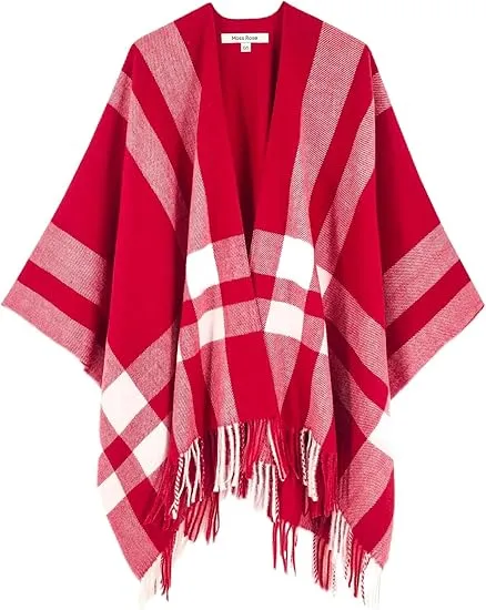 Ivory Winter Chic Plaid Poncho Cardigan