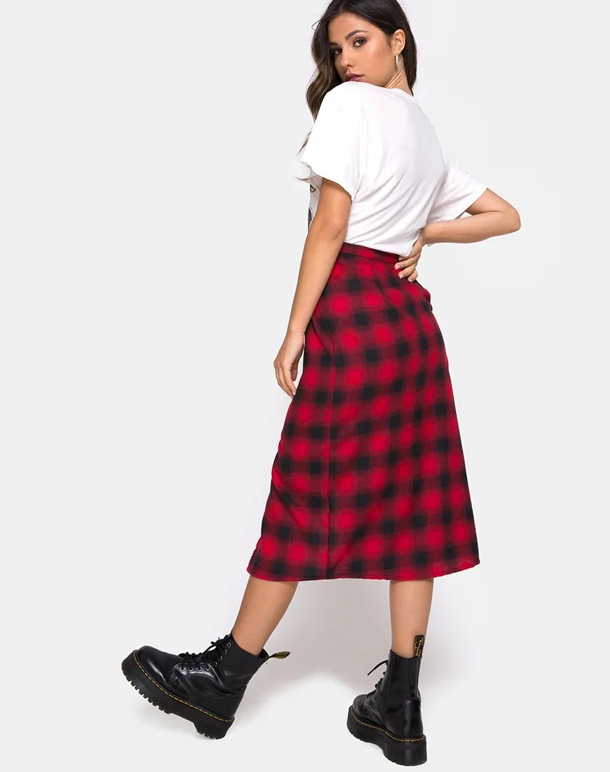 Kaisa Midi Skirt in Plaid Red and Black