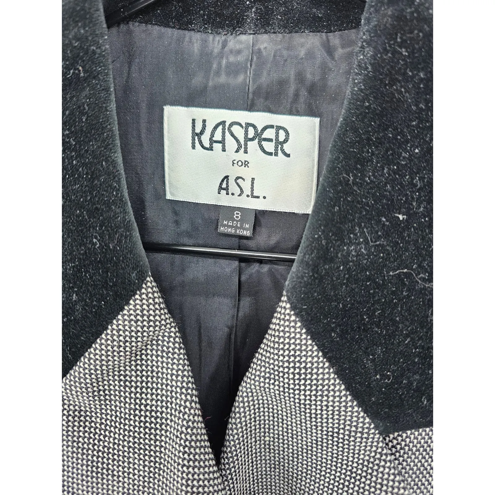 Kasper for ASL Womens Sz 8 Double Breasted Career Blazer Black White 1990s