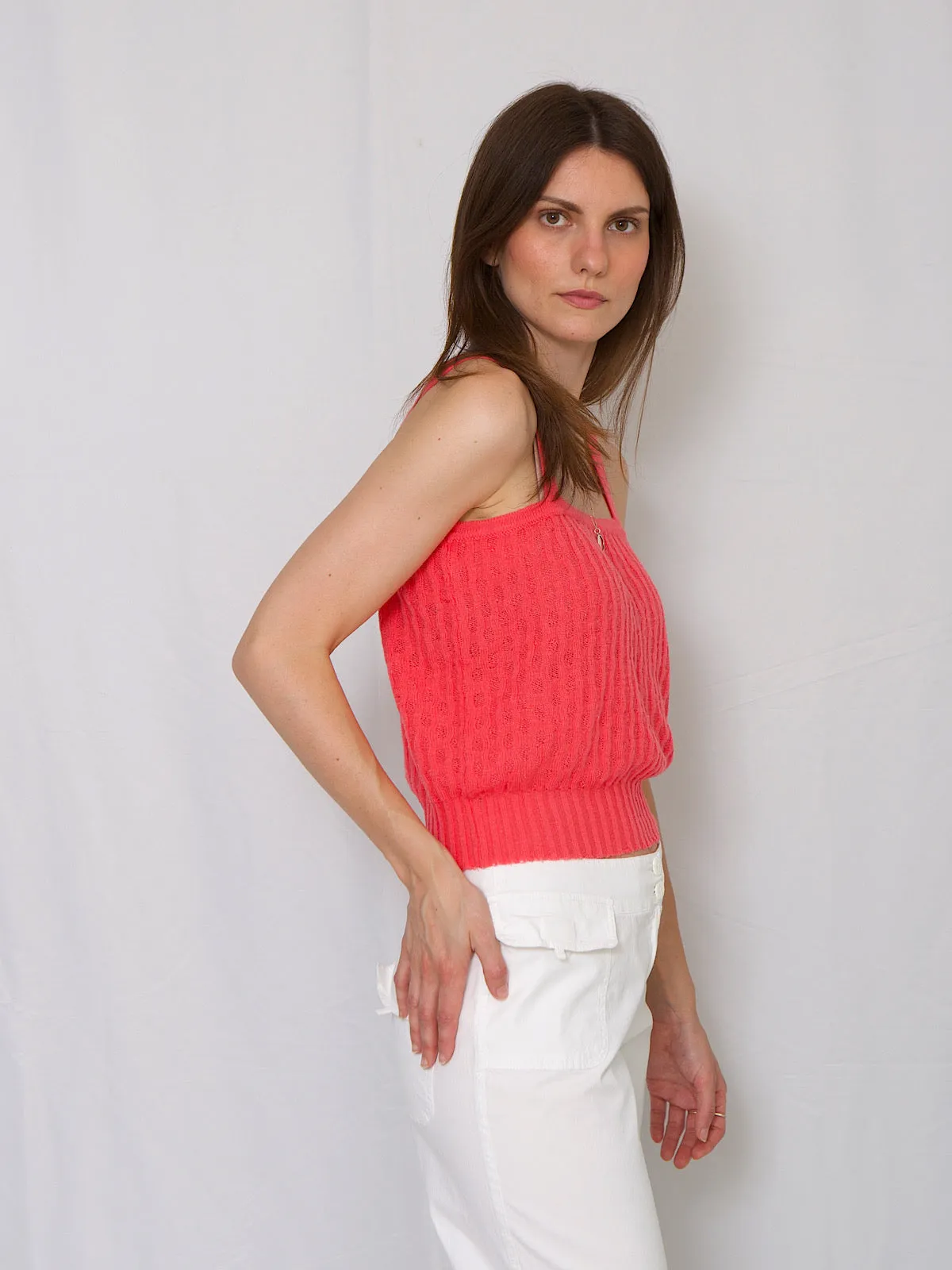 Knitted vest top in pink