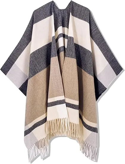 Latte Winter Chic Plaid Poncho Cardigan