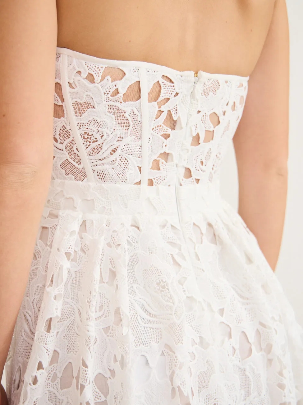 Leo Lin Emilia Lace Bustier Midi Dress in Snow