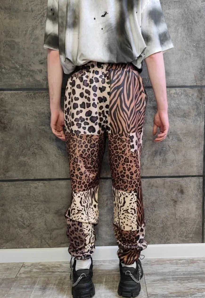 Leopard joggers handmade animal print pants rave overalls