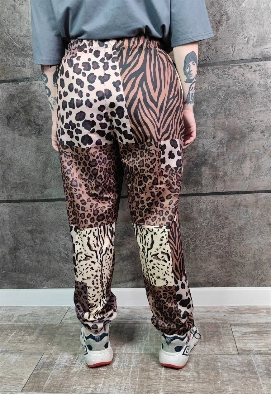 Leopard joggers handmade animal print pants rave overalls